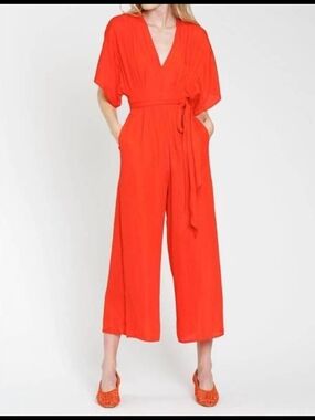 Dra Bright Red Women's Wide-Leg Jumpsuit with Tie Waist